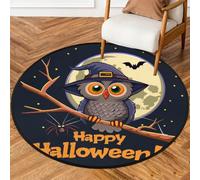 Fabpuro 5ft Round Area Rugs for Living Bedroom Nursery, Washable Circle Rug, Non Slip Floor Carpet for Home Decor Happy Halloween Full Moon Owl