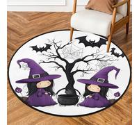 Fabpuro 5ft Round Area Rugs for Living Bedroom Nursery, Washable Circle Rug, Non Slip Floor Carpet for Home Decor Halloween Dead Tree Bat Witch Hat Girl