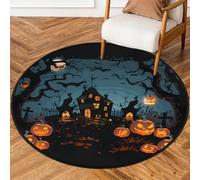 Fabpuro 5ft Round Area Rugs for Living Bedroom Nursery, Washable Circle Rug, Non Slip Floor Carpet for Home Decor Halloween Castle Scary Pumpkin Dead Tree