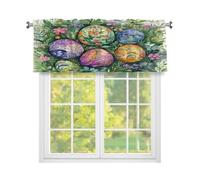 Fabpuro Boho Easter Eggs Botanical Leaves Window Valance for Kitchen,Rod Pocket Short Curtains Window Treatment Panel for Home Decor,Green Purple,54x18inch