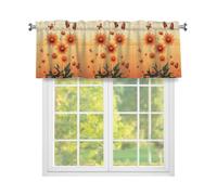 Fabpuro Boho Orange Flowers Butterfly Window Valance for Kitchen,Rod Pocket Short Curtains Window Treatment Panel for Home Decor,Orange,54x18inch