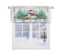 Fabpuro Christmas Tree Snowman Reindeer Window Valance for Kitchen,Rod Pocket Short Curtains Window Treatment Panel for Home Decor,Green White,137x45cm