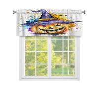 Fabpuro Halloween Graffiti Witch Pumpkin Window Valance for Kitchen,Rod Pocket Short Curtains Window Treatment Panel for Home Decor,Orange Purple,54x18inch