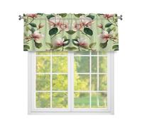Fabpuro Lily Magnolia Floral Plant Window Valance for Kitchen,Rod Pocket Short Curtains Window Treatment Panel for Home Decor,Green Pink,137x45cm