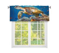 Fabpuro Ocean Sea Turtle Window Valance for Kitchen,Rod Pocket Short Curtains Window Treatment Panel for Home Decor,Blue,54x18inch