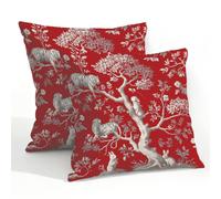 Fabpuro Outdoor Waterproof Throw Pillow Covers 55x55cm Set of 2 Asin Chinoiserie Tree Tigers Rabbits On Red Pillowcases Decorative Cushion Cases for Patio Garden Tent Couch Sofa
