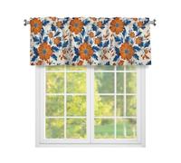 Fabpuro Retro Boho Floral Arts Window Valance for Kitchen,Rod Pocket Short Curtains Window Treatment Panel for Home Decor,Orange Blue Beige,54x18inch