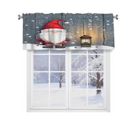 Fabpuro Snowflakes Christmas Santa Dwarf On Wooden Window Valance for Kitchen,Rod Pocket Short Curtains Window Treatment Panel for Home Decor,Red Blue,54x18inch