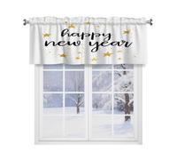Fabpuro Sparkling Gold Stars Happy New Year Quotes Window Valance for Kitchen,Rod Pocket Short Curtains Window Treatment Panel for Home Decor,Black Gold White,137x45cm