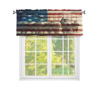 Fabpuro Vintage American Flag With Soldiers Window Valance for Kitchen,Rod Pocket Short Curtains Window Treatment Panel for Home Decor,Red White Blue,137x45cm
