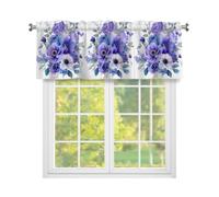 Fabpuro Watercolor Purple Botanical Flower Window Valance for Kitchen,Rod Pocket Short Curtains Window Treatment Panel for Home Decor,Purple Blue,137x45cm