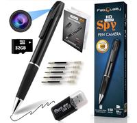 Fabquality Mini Pen Body Camera 1080p & 16GB Micro SD + 5 Inks + Reader Premium Small Action Camera with HD Video or Picture Taking, Body Worn Camcorder