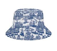 Fabretto Ancient Ming China Blue and White Chinoiserie Bucket Hat for Women Men Packable Fisherman Hat Sun Cap Travel Outdoor Beach Caps