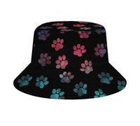 Fabretto Blue Purple Galaxy Rainbow Paw Prints Bucket Hat for Women Men Packable Fisherman Hat Sun Cap Travel Outdoor Beach Caps