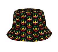 Fabretto Peace Symbol with Rastafari Reggae Colors Bucket Hat for Women Men Fisherman Hat Packable Sun Cap Travel Outdoor Beach Caps