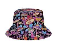 Fabretto Psychedelic Hippie Mushrooms 60s Bucket Hat for Women Men Packable Fisherman Hat Sun Cap Travel Outdoor Beach Caps