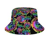 Fabretto Psychedelic Hippie Mushrooms 60s Bucket Hat for Women Men Packable Fisherman Hat Sun Cap Travel Outdoor Beach Caps