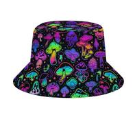 Fabretto Psychedelic Hippie Mushrooms 60s Bucket Hat for Women Men Packable Fisherman Hat Sun Cap Travel Outdoor Beach Caps