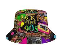 Fabretto Retro Back to The 90s Bucket Hat for Women Men Packable Fisherman Hat Sun Cap Travel Outdoor Beach Caps