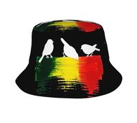 Fabretto Three Little Birds with Rasta Colors Bucket Hat for Women Men Fisherman Hat Packable Sun Cap Travel Outdoor Beach Caps