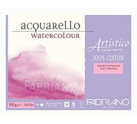 Fabriano - Artistico - 00303045 - Watercolour Paper Block, Hot Pressed, 300 gsm, 30.5 x 45.5 cm, 12 x 18" - 20 Sheets - Extra White
