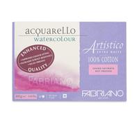 Fabriano Artistico Acquarello Watercolour, Extra White, Satin Hot Pressed, 18 x 26 cm, 20 Sheets 300 g/m², High-Quality Artist Watercolour Cardboard, Glued on 4 Sides, Vegan
