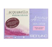 Fabriano Artistico Acquarello Watercolour, Extra White, Satin Hot Pressed, 30.5 x 45.5 cm, 20 Sheets of 300 g/m², High-Quality Artist Watercolour Cardboard, Glued on 4 Sides, Vegan