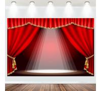 Fabric 10x8ft Theater Stage Backdrop Red Curtains Focal Point Lights Photography Background Stage Spotlights Festival Celebration Baby Adults Portraits Photo Studio Video Props