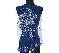 Fabric 3D Flowers Beads Patches Sequins Rhinestone Appliques Embroidery Lace Trims Mesh Sew On Patch for DIY Wedding Dress (Blue)
