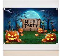 Fabric 5x3ft Halloween Night Party Backdrop Horror Full Moon Pumpkin Haunted Lawn Background for Photography Trick Or Treat Banner Kids Family Halloween Party Photo Booth Props