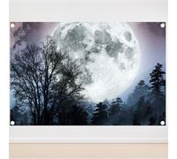 Fabric 5x3ft Moon Night View Backdrop Black Forest Tree Full Moon Background for Photography Newborn Baby Shower Birthday Halloween Party Decoration Banner Portrait Photo Shoot Props