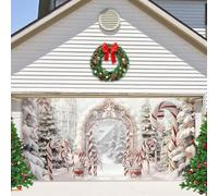 Fabric 7x16ft Merry Christmas garage door decorations Winter Snow Scene Xmas Tree Background New Year Eve Party Decoration Holiday Photo Banner Props