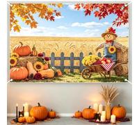 Fabric 7x5ft Fall Photography Backdrop Scarecrow Maple Pumpkin Haystack Wheat Field Background Autumn Farm Harvest Decorations Thanksgiving Day Banner Photo Booth Props