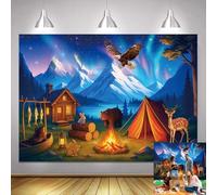 Fabric 7X5FT True North Trust Jesus in a Wild World Photography Backdrop Aurora Snow Mountain Campfire North Pole Colorful Forest Animal Background Camper Party Decorations Supplies Photo Props