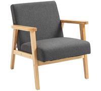Fabric Accent Chair for Living Room, HOMCOM Armchair with Rubber Wood Frame and Padded Cushion, Dark Grey Aosom UK