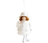 Fabric Angel Girl Pendant with Delicate Tulle Skirt for Christmas Tree Hanging Decoration Creating Inviting Holiday Atmosphere (White)
