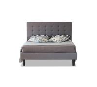 Fabric Bed with High Headboard, Slatted Wooden Sprung Bed Base Modernique Grey Small Double
