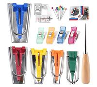 Fabric Bias Tape Maker Tool Kit, DBAILY 12pcs Bias Binding Maker Set with Clips Drawing Pins Awl Presser Foot Tape Measure for DIY Patchwork Craft Sewing