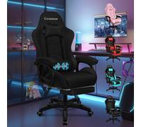 (Fabric Black) ELFORDSON Gaming Office Chair Massage Recliner Padded Swivel Footrest Computer