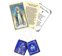 Fabric Blue Scapular Catholic Necklace - Carmelite Scapular for Women, Men - Our Lady Of Mount Carmel Scapular, Miraculous Medal Card, Lord's Prayer - Escapulario De La Virgen Del Carmen, 3 Items
