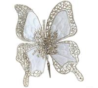 Fabric Bow Christmas Ornament Gold Hollow Clip Decoration(White)