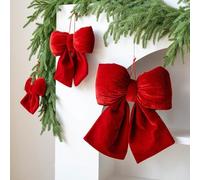 Fabric Bow Ornament in Velvet for Christmas For Tree and Party Decoration, Suitable for Hanging on Various Holiday Displays (E-dark red)