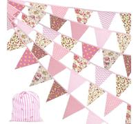 Fabric Bunting 40FT/12M Bunting Outdoor Waterproof Bunting Banner Garden 42pcs Vintage Flag Triangle Flag Vintage Cloth Garland for Wedding Birthday Baby Shower Party Home Decoration Pink