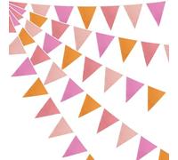 Fabric Bunting Banner 10M 33Ft Length with 36 Triangular Flags for Wedding, For Birthday, Baby Shower and Party Decor Cotton Washable and Reusable (Orange Pink)