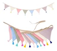 Fabric Bunting Banner with Tassel, 12PCS Double Sided Cotton Bunitng, 2.8m Morandi Fabric Triangle Garland, Baby Bunting for Nursery/Baby Shower/Brithday/Party/Bedroom Decoration