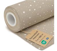 Fabric by the Meter Cotton 1 M x 160 cm - Fabrics for Sewing Decoration and DIY Projects Ideal for Clothing Home Textiles and craftwork Oeko-Tex Beige with White Stars