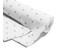 Fabric by The Meter Cotton 5M x 160 cm - Fabrics for Sewing Decoration and DIY Projects Ideal for Clothing Home Textiles and craftwork Gray Stars On White