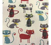 Fabric by the Metre Cotton Cats Checked White Grey Green Red from France