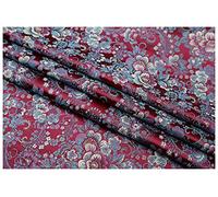 Fabric, by The Metre Feather Flower Jacquard Brocade Fabric 75Cm Wide Sold by The Meter for Clothing Handmade Bags Cushion Cheongsam(Wine Red)