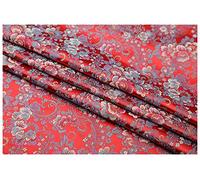 Fabric, by The Metre Feather Flower Jacquard Brocade Fabric 75Cm Wide Sold by The Meter for Clothing Handmade Bags Cushion Cheongsam(Red)